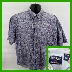 Vintage Revenge Shirtmakers XL Geometric Tribal‎ Abstract Cotton Button Up 90s
